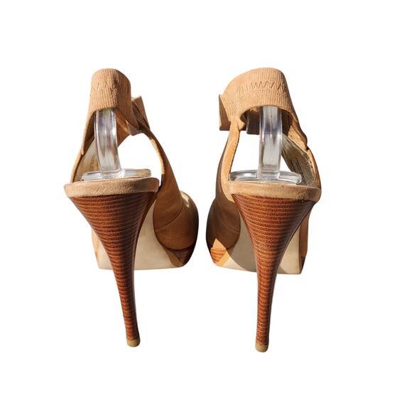 Bakers Debbi Camel Suede Peep Toe Stiletto Heel Sandals 9M - Picture 4 of 8